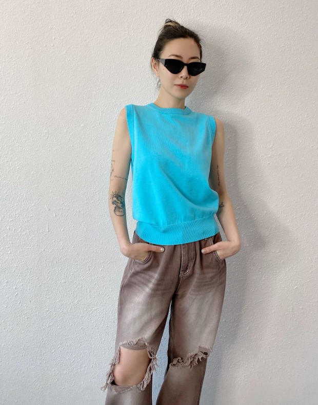 Blue Cut Out Back Vest #250428